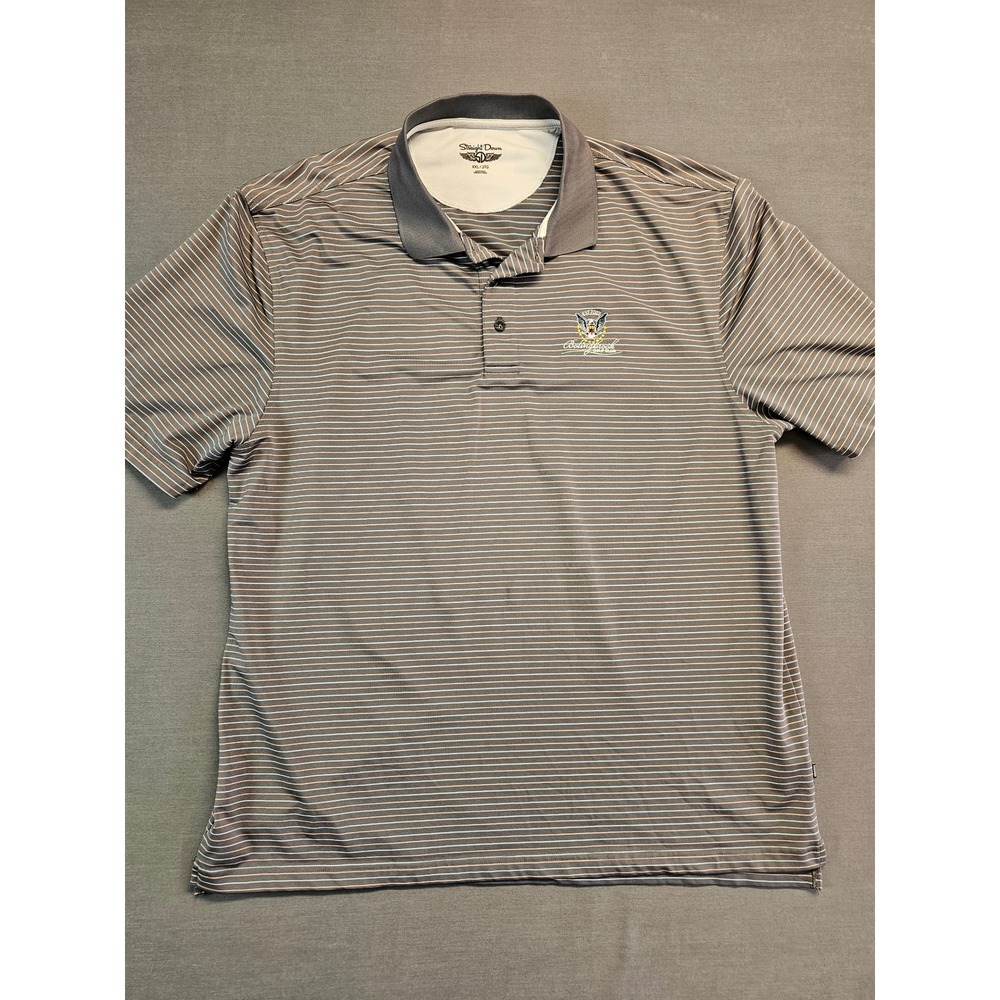 Straight Down Mens XXL Grey Striped Bolingbrook Golf Club Performance Polo Shirt